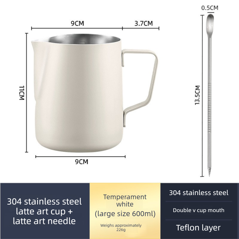 350ml Stainless Steel Milk Frothing Pitcher Pointed Spout Steaming Jug with Measurement Marks for Latte Art Home Baristas White