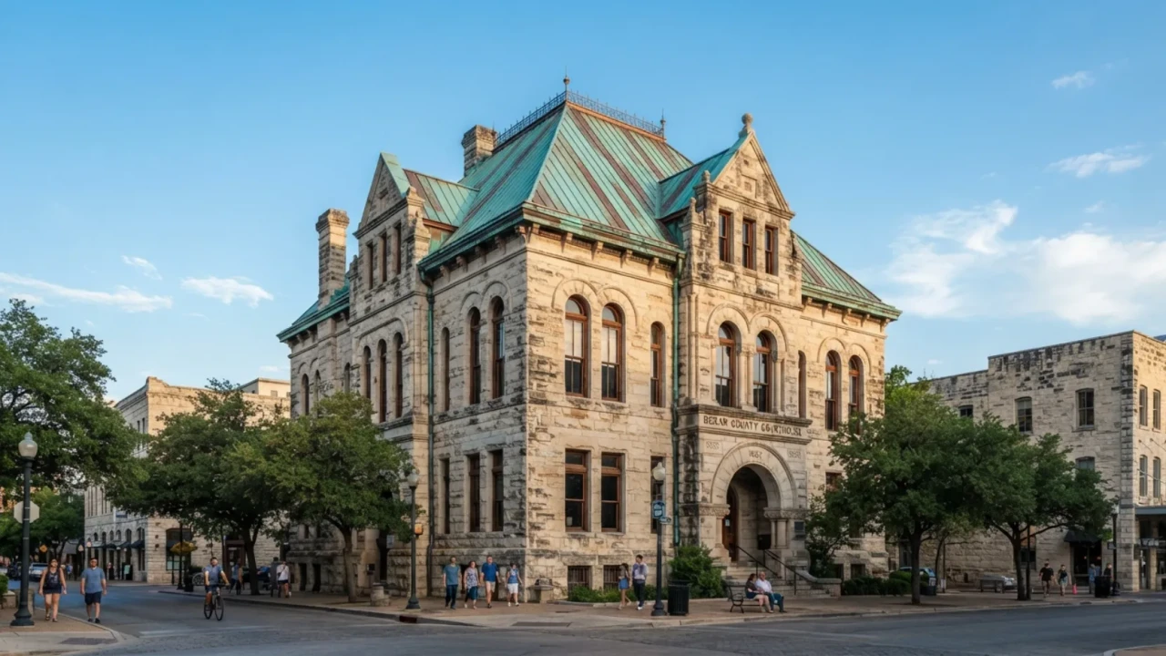Copper standing seam roof with patina on historic San Antonio building