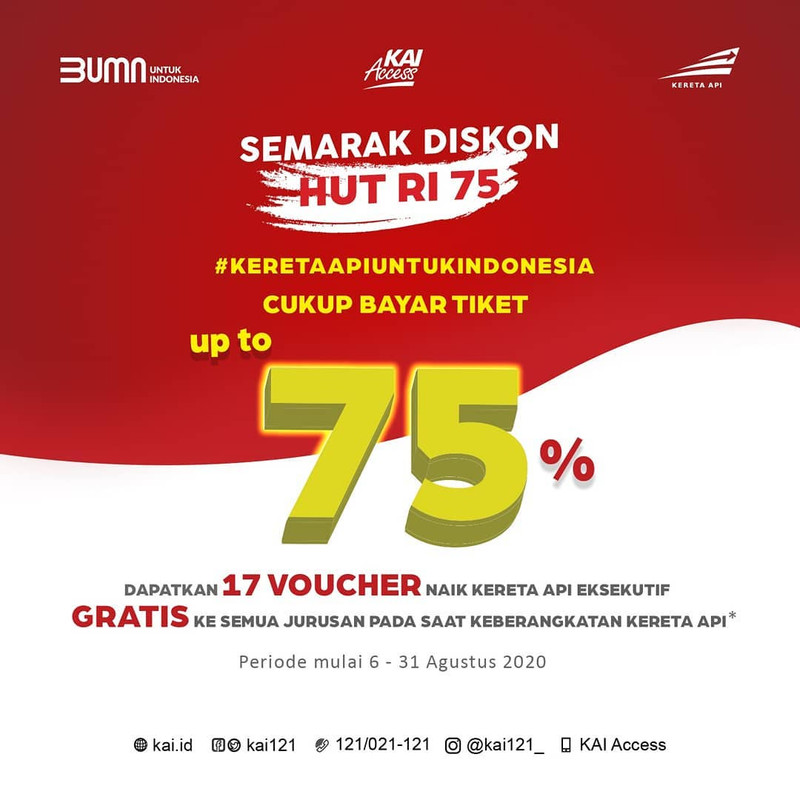 Promo potongan harga tiket kereta dari PT KAI untuk sambut Kemerdekaan Indonesia
