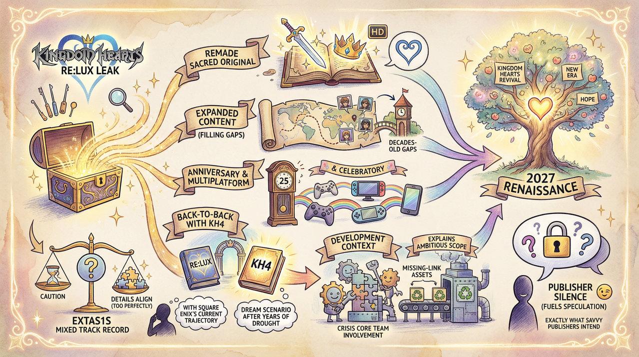 Fantasy RPG game scene with Disney characters and keyblades