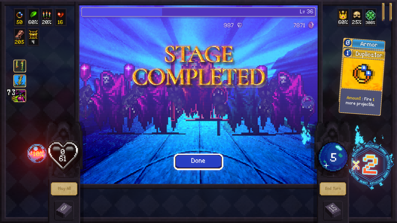 Stage complete screen in Vampire Crawlers 