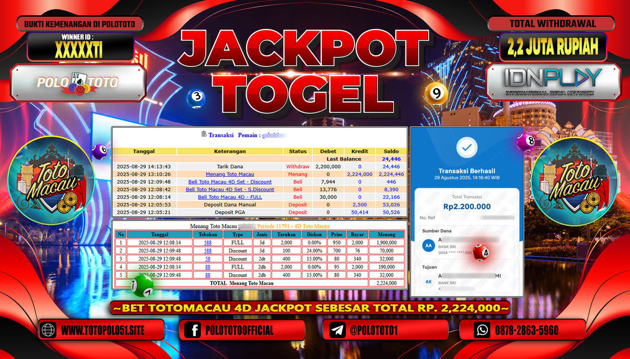 POLOTOTO JACKPOT TOGEL TOTO MACAU Rp.2.200.000,- LUNAS