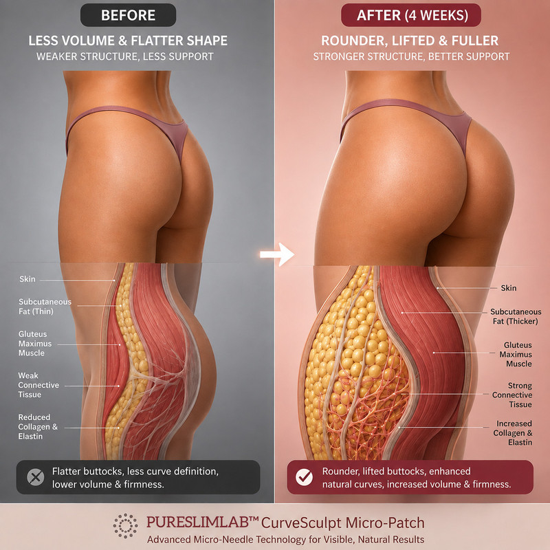 Comparison of firm lifted buttock structure versus aging sagging tissue structure