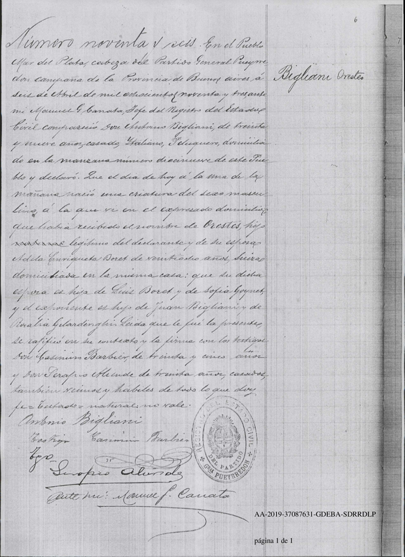 partida_NACIMIENTO ORESTE (hijo de Antoni Bigliani)