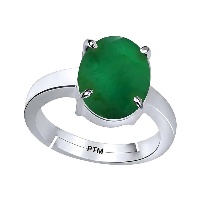 PTM 925 Sterling Silver emerald (panna) 3.25 to 10.25 Ratti or 3.00 to 9.50 carat Astrological Gemstone Bis Hallmark Adjustable Ring for Men & Women
