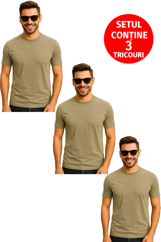 Set de 3 triouri barbati bumbac simplu, Cri-Flo, Culoare Kaki deschis, Marime 3XL