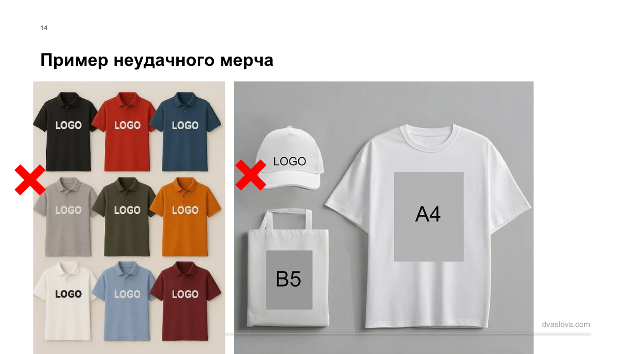 Слайд: пример неудачного мерча