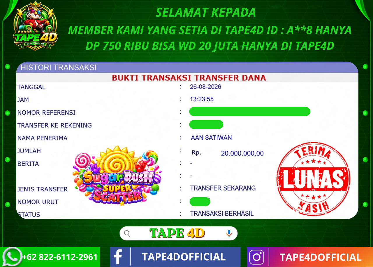 TAPE4D SUGAR RUSH SUPER SCATER PRAGMATIC PLAY 20.000.000-LUNAS