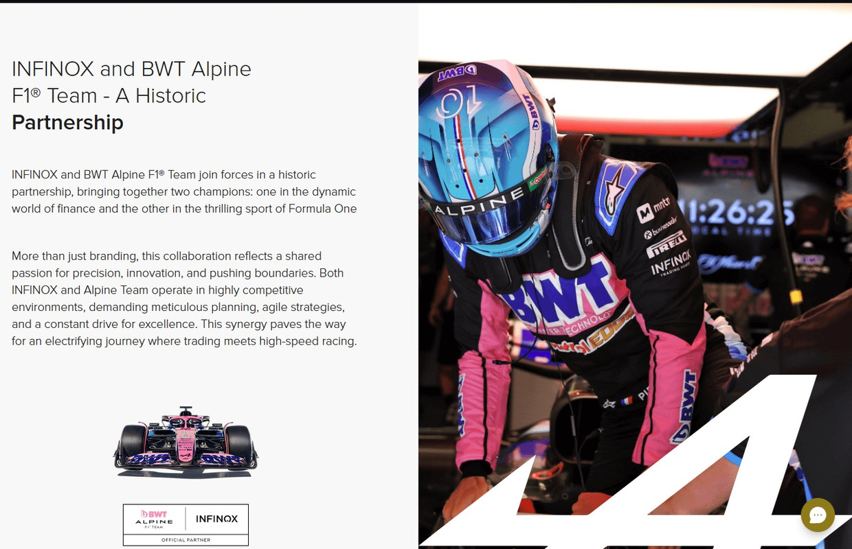 Infinox sponsorship with BWT Alpine F1 Team highlighting partnership and performance.