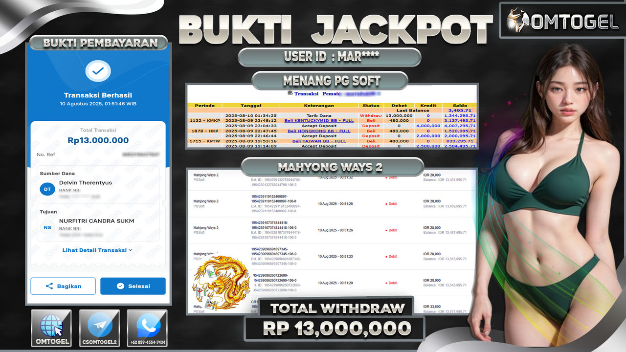 OMTOGEL JACKPOT MAHJONG WAYS 2 13 JUTA DI BAYAR LUNAS ,-
