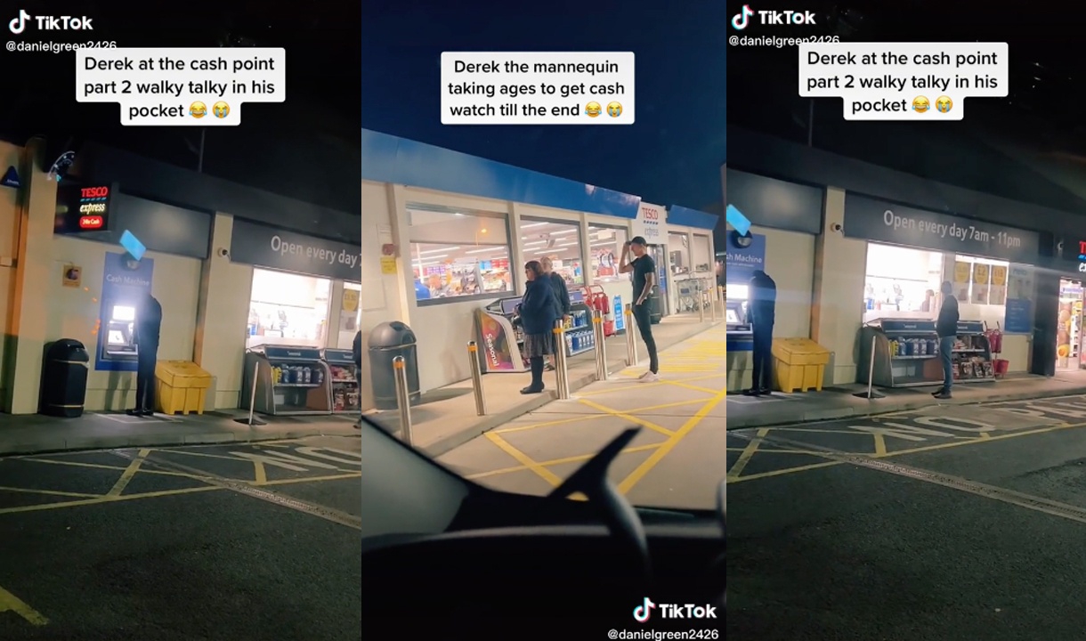 Colocan maniquí en un cajero automático y las personas hacen fila esperando