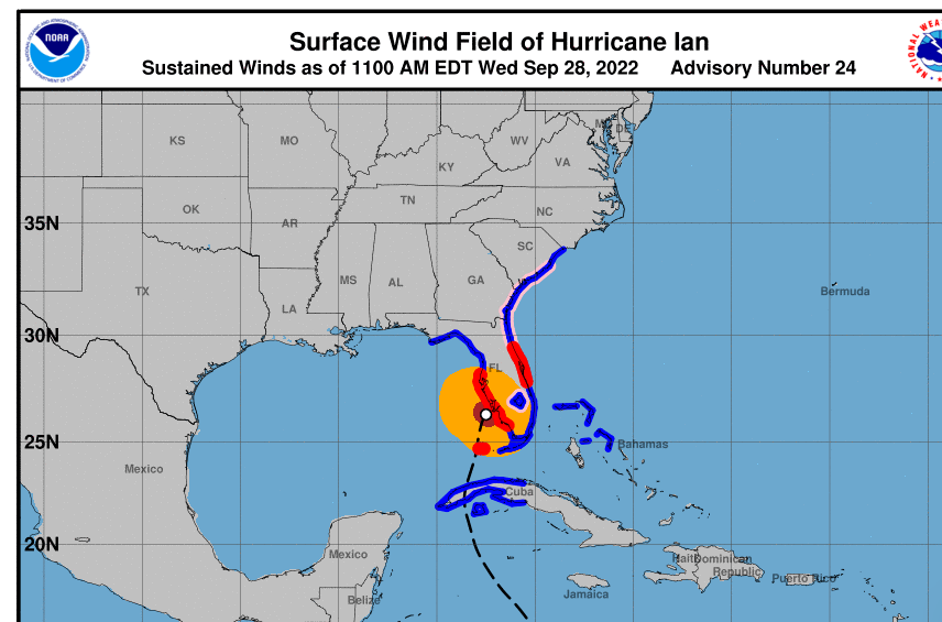 IAN Graphics Archive: Initial Wind Field and Watch/Warning G - Huracanes República Dominicana y Caribe