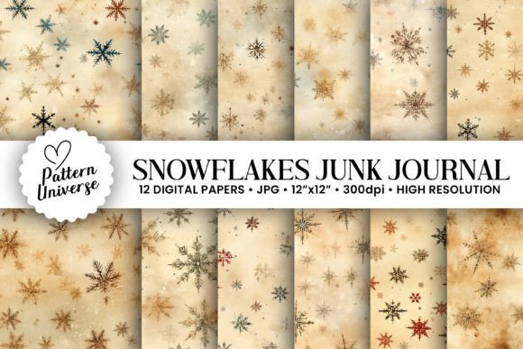 12 Snowflakes Junk Journal Textures Collection