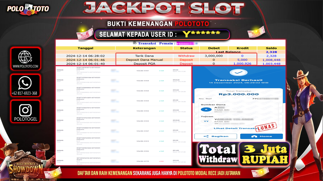 POLOTOTO JACKPOT SLOT WILD BOUNTY SHOWDOWN Rp.3,000.000,-