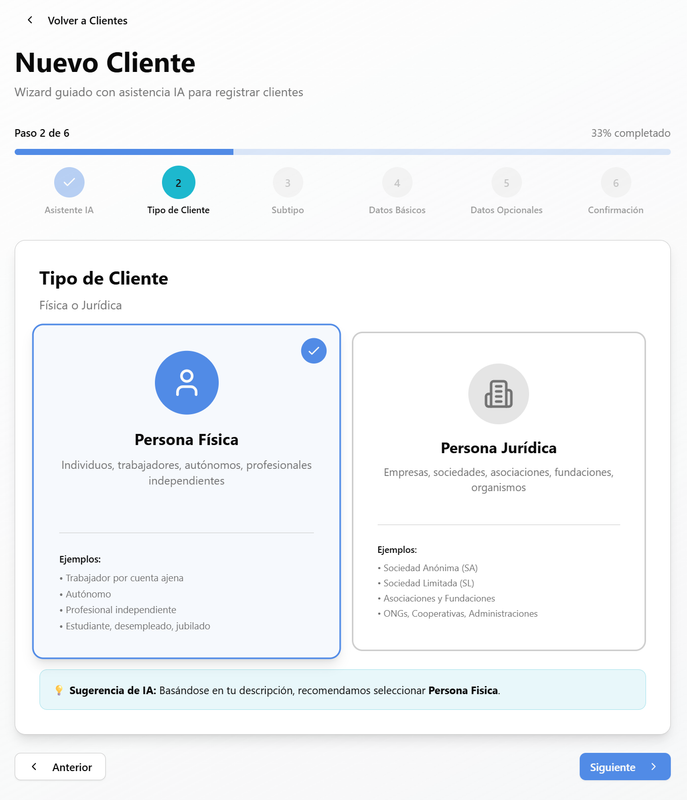 LexFlow - Formulario de datos del cliente con autocompletado inteligente