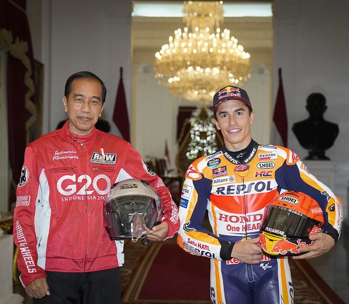 Marc Marquez dan Presiden Jokowi saat acara jamuan para pebalap MotoGP di Istana Negara. 