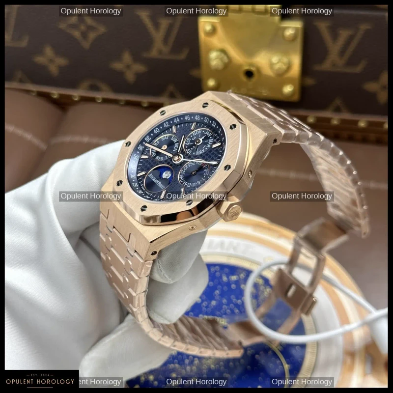 Audemars Piguet Royal Oak Perpetual Calendar 26574OR Rose Gold Plated Blue Grande Tapisserie Dial 41mm Automatic