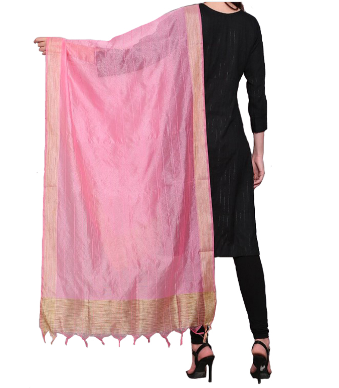 Chanderi Dupatta Gold Toned Striped with Zari Veil Stole Neck Scarf For Women's - Picture 31 of 46