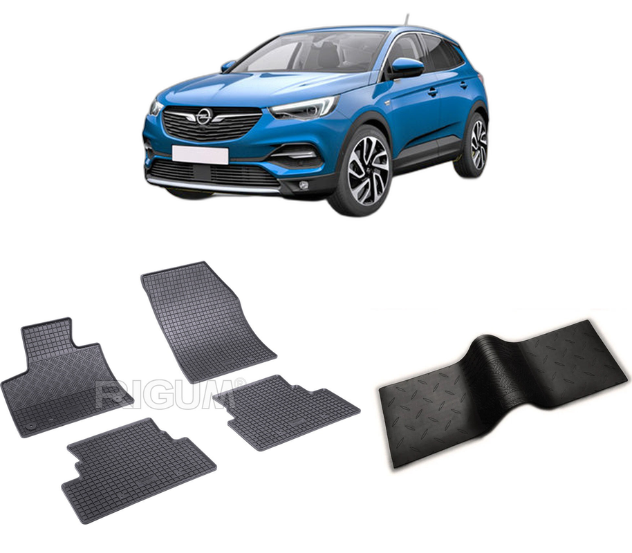 Set covorase auto OPEL GRANDLAND X din 10.2017-PREZENT, cu covoras tunel median, CAROSERIE SUV, Presuri cauciuc 100%, compatibil cu autoturismul OPEL GRANDLAND X, Rigum