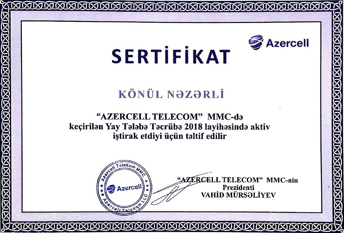 Azercell Certificate