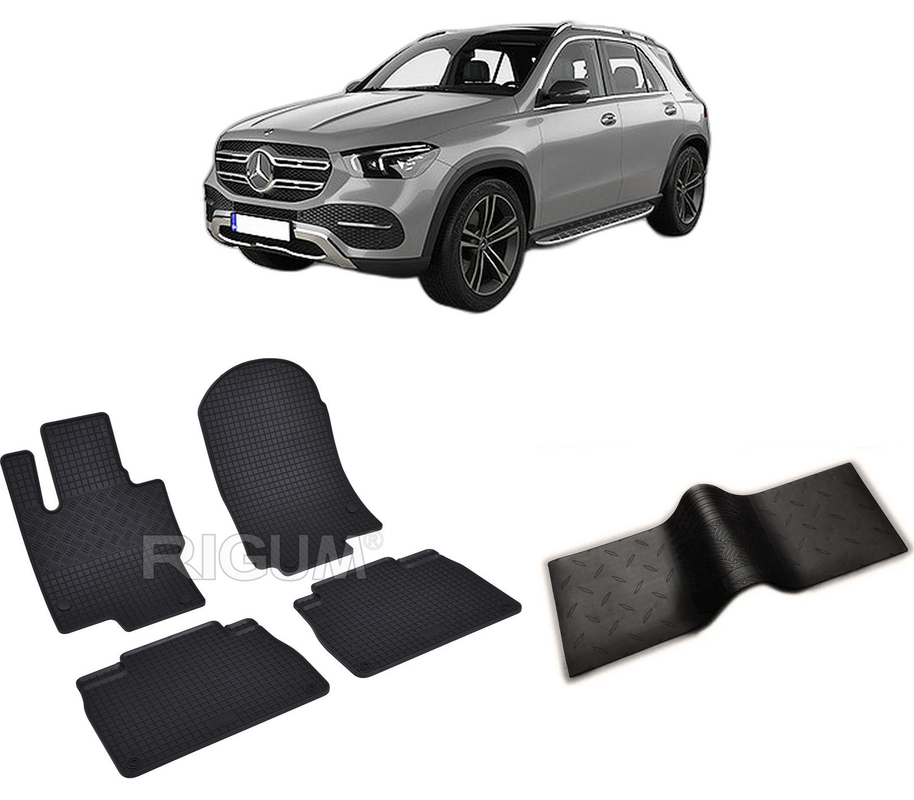 Set covorase auto MERCEDES GLE II W167 din 11.2018-PREZENT, cu covoras tunel median, CAROSERIE COUPE, Presuri cauciuc 100%, compatibil cu autoturismul MERCEDES GLE II W167, Rigum