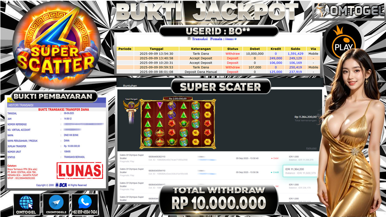 OMTOGEL JACKPOT PRAGMATIC PLAY GATES OF OLYMPUS SUPER SCATTER 10 JUTA DI BAYAR LUNAS ,-