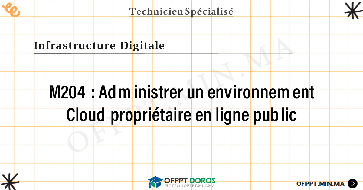 Sommaire détaillé du cours Administrer un environnement Cloud propriétaire en ligne public M204 OFPPT - Structure du module