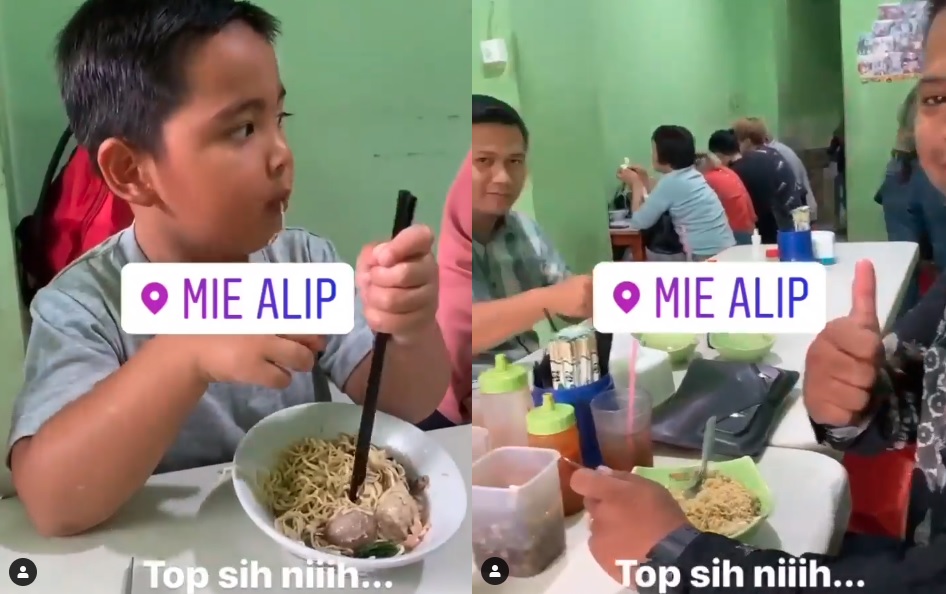 Ardi Bakrie makan mi ayam bersama dua anaknya
