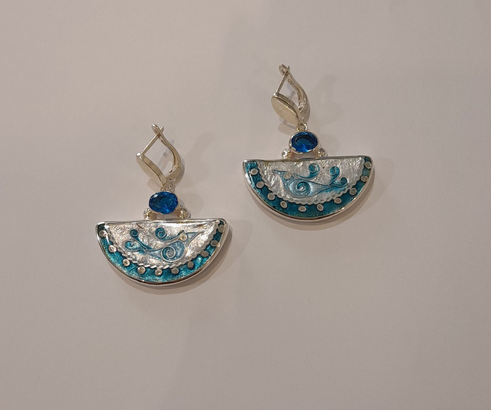 Minankari Earrings Blue Birds Handmade Cloisonné Enamel, Sterling Silver - handmade cloisonne enamel
