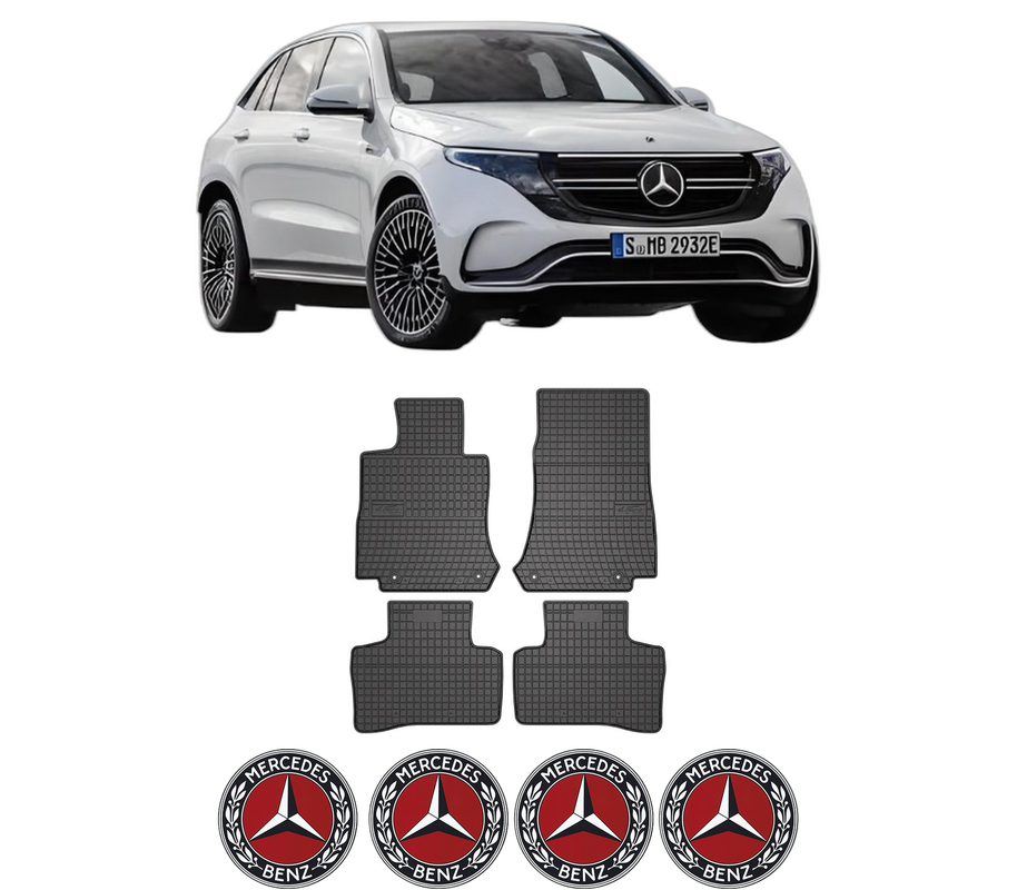 Set covorase presuri MERCEDES-BENZ EQC (N293) din 2019-2023, auto, din cauciuc thermoplastic, 4 Stickere auto cu MERCEDES-BENZ