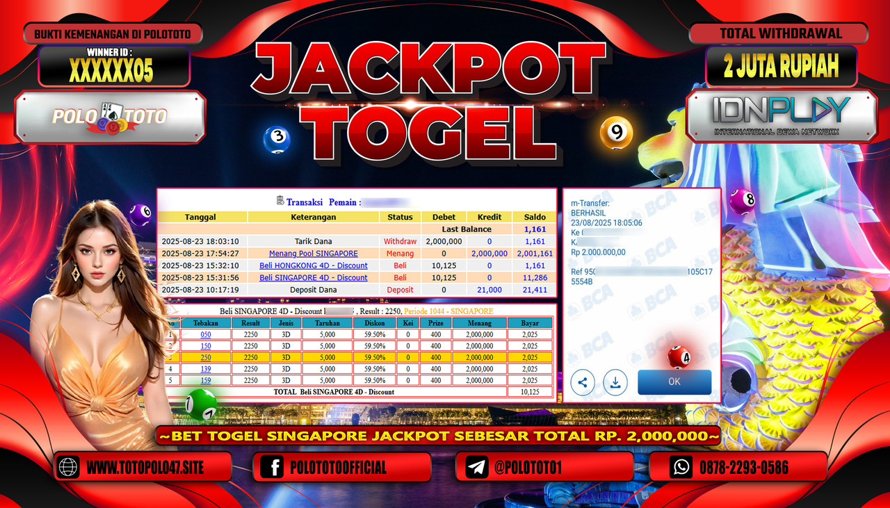 POLOTOTO JACKPOT TOGEL POOL SINGAPORE Rp.2.000.000,- LUNAS
