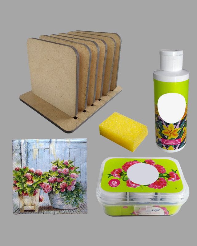Decoupage Art on Square Tea Coasters With Stand DIY Kit