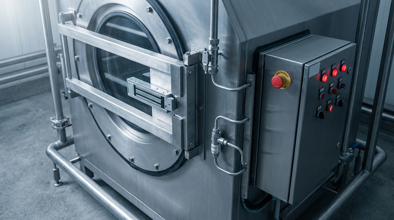 Элементы системы безопасности в промышленной стиральной машине