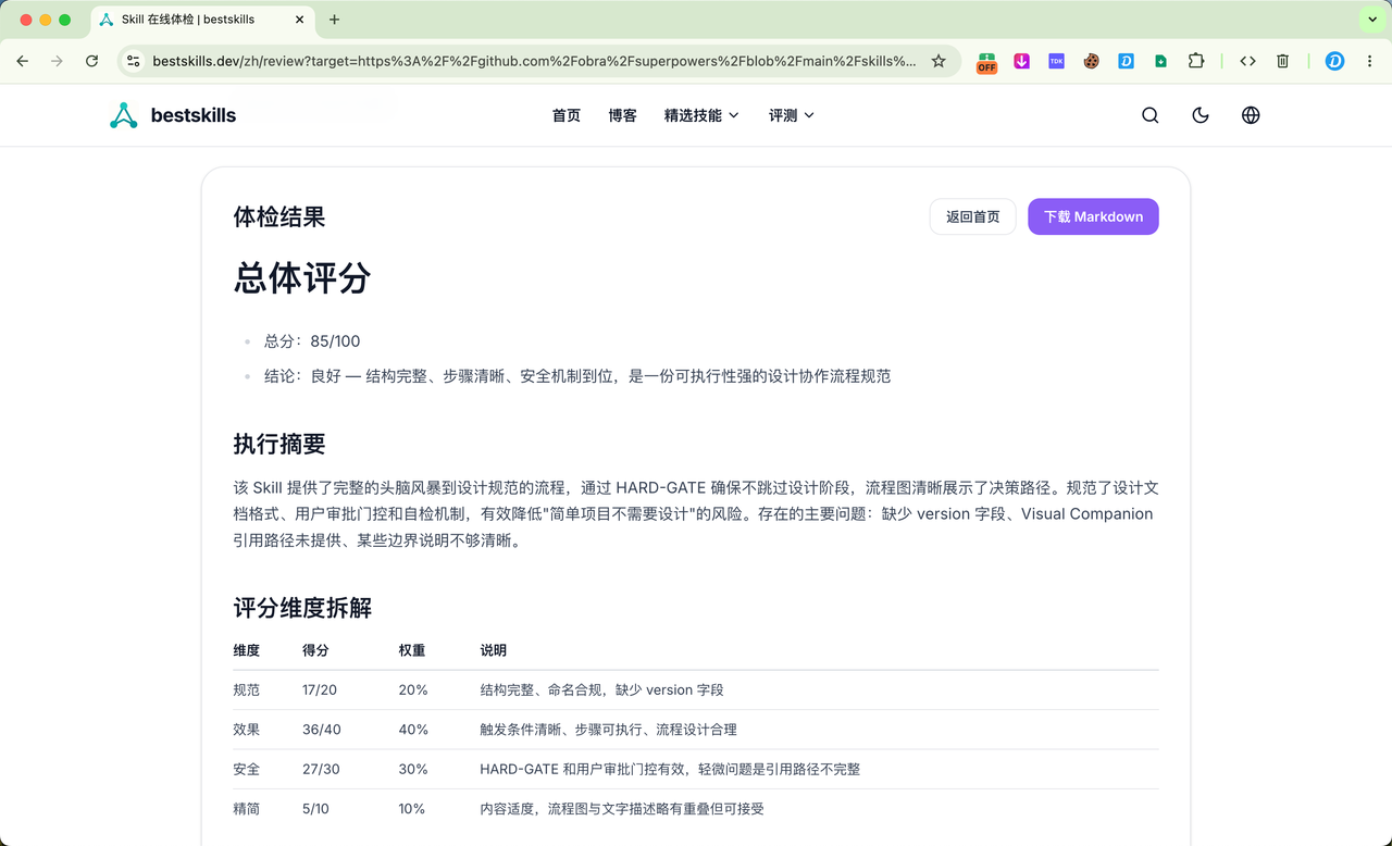 Skill 体检结果