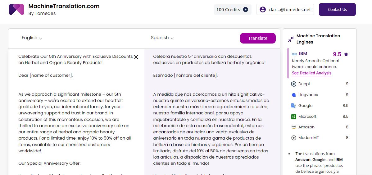 Translated email with machinetranslation dot com=