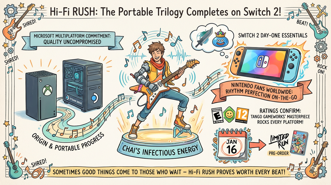 Hi-Fi Rush Finally Rated for Nintendo Switch - Rhythm Action Gem Coming to Handheld in 2026? 1 Vibrant rhythm game controller action on screen