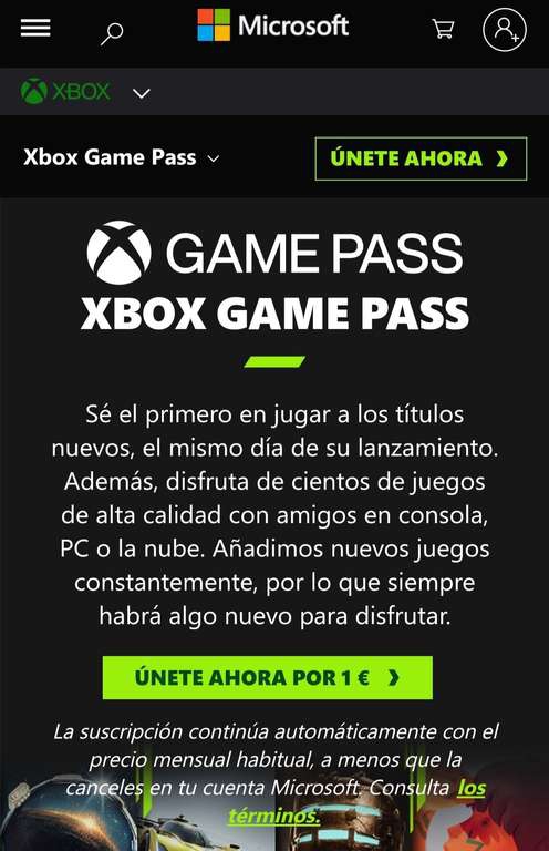 Xbox : Game pass ultimate 14 dias por 1 euro (Página España) 
