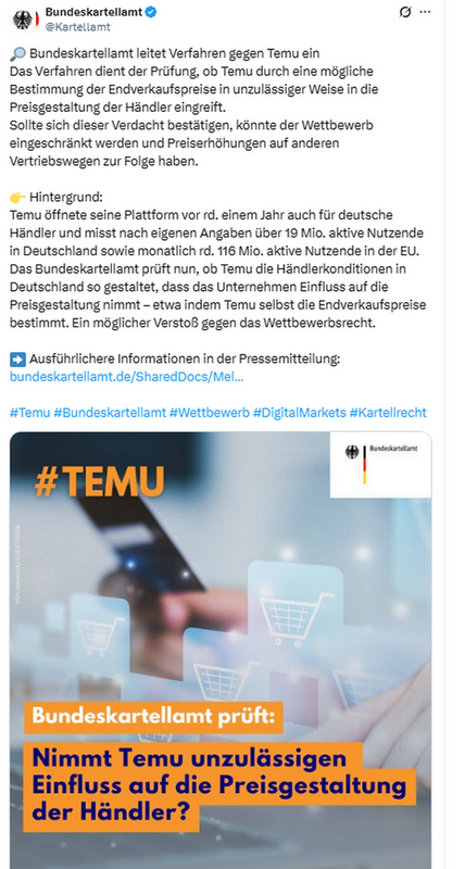 Bundeskartellamt: Verfahren gegen Temu