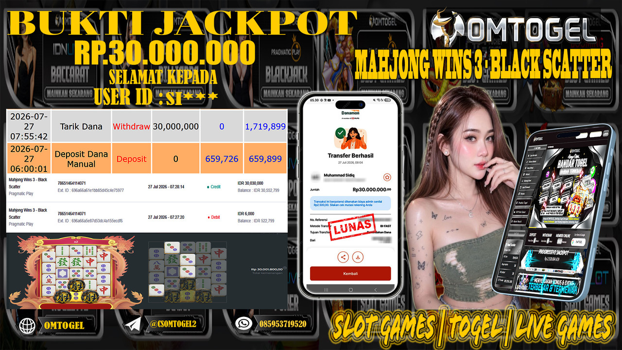 OMTOGEL JACKPOT PRAGMATICPLAY MAHJONG WINS 3 BLACK SCATTER  Rp,30,000,000,- DIBAYAR LUNAS