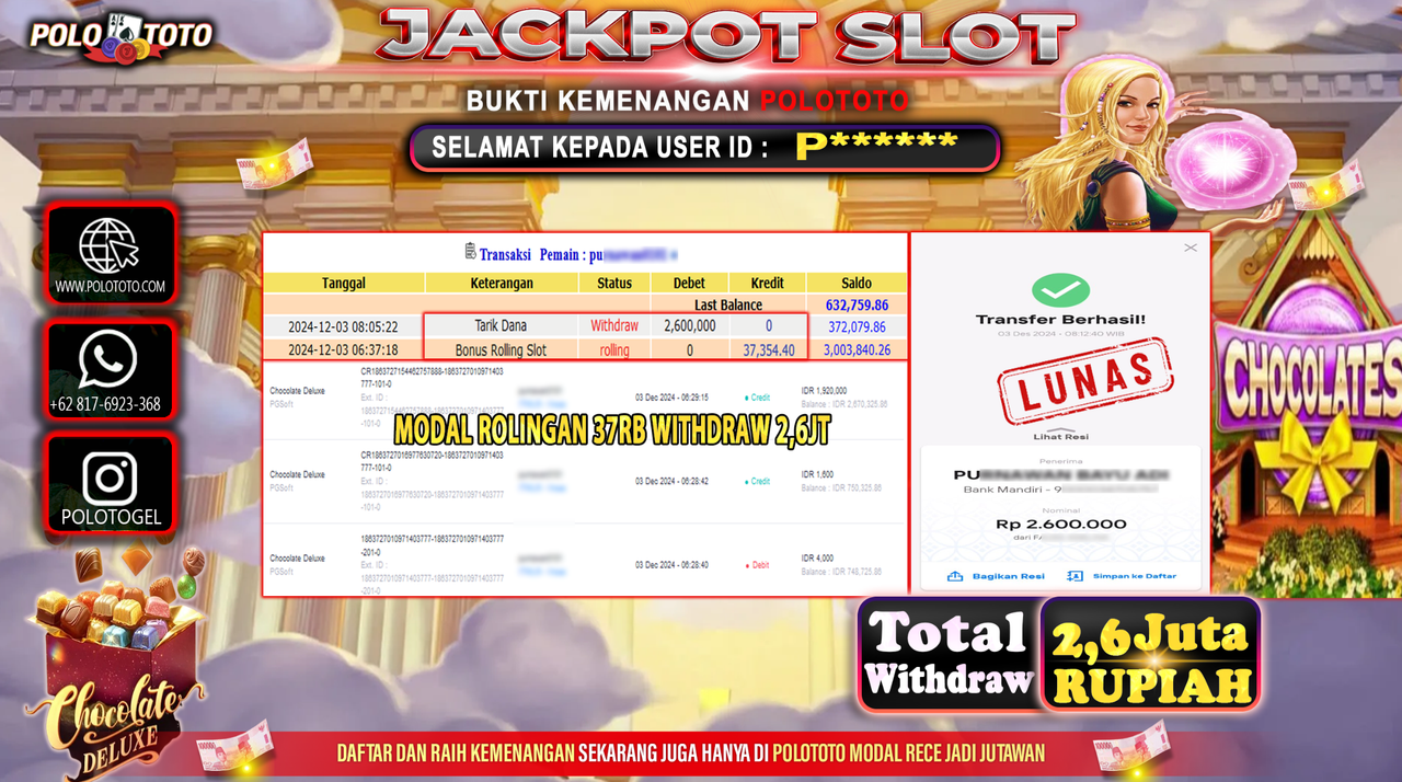 POLOTOTO JACKPOT SLOT CHOCOLATE DELUXE Rp.2,600.000,-