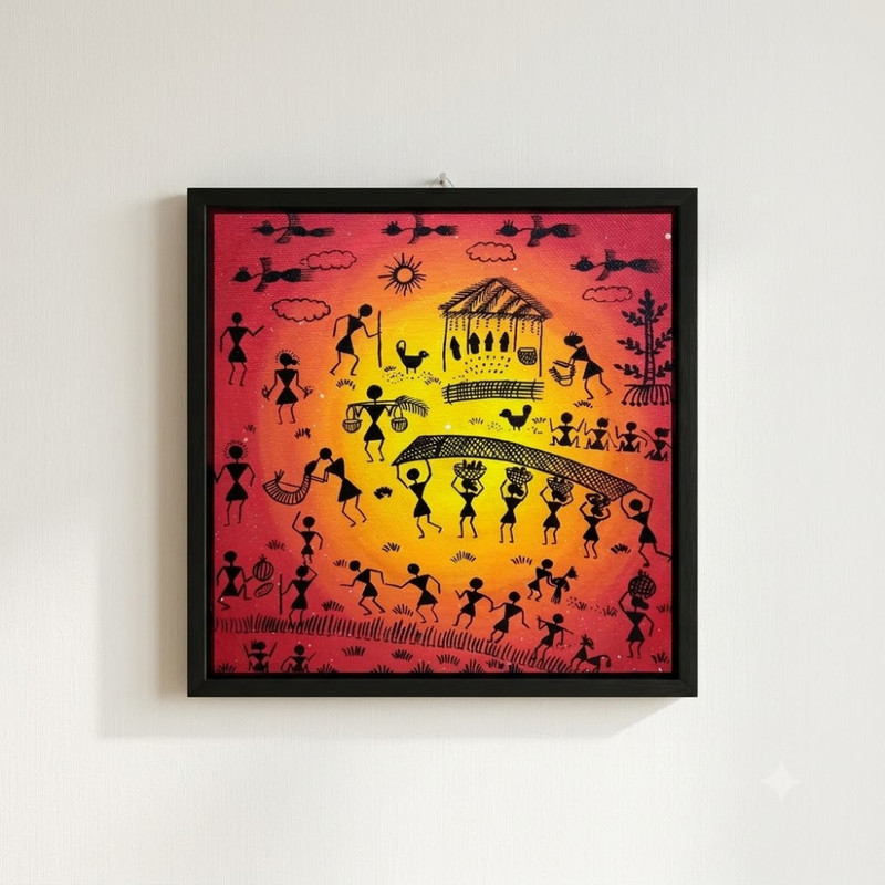 Warli Painting on MDF Square Board DIY Kit
