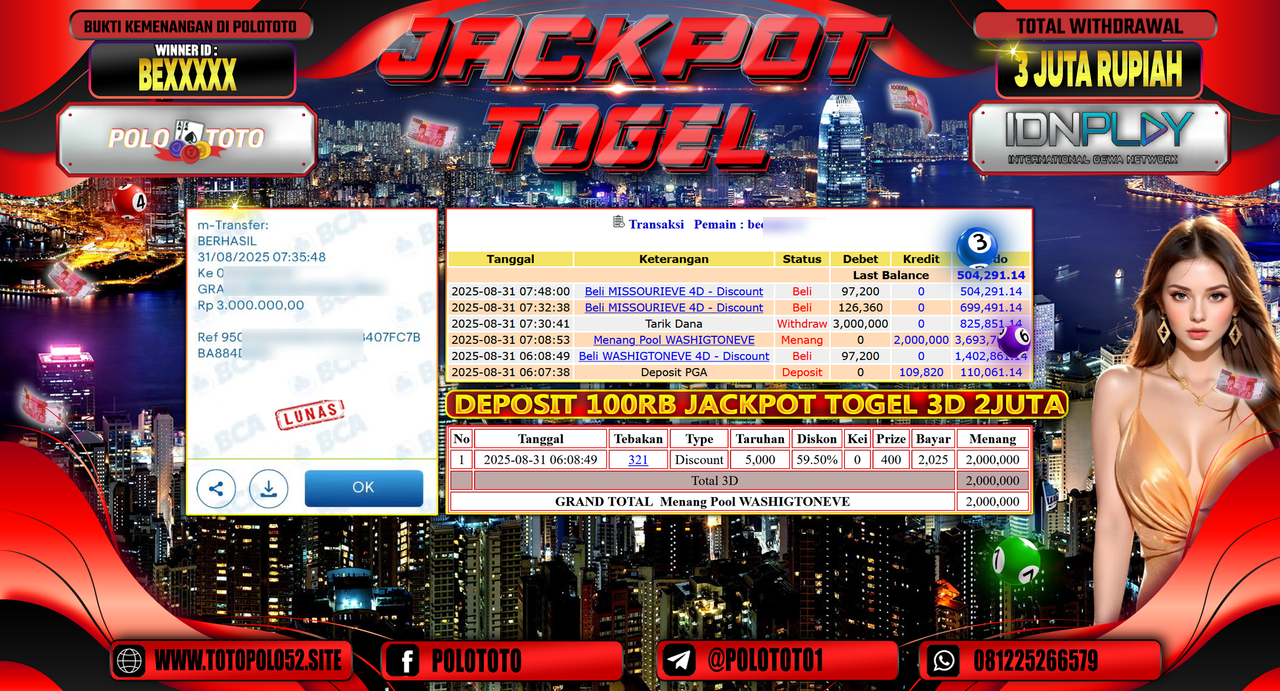POLOTOTO JACKPOT TOGEL WASHINGTON DC EVENING Rp.3.000.000,-