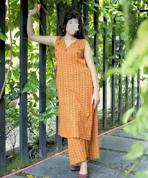 Women Rayon Printed Mirror Work Kurta Plazzos Set Color 1 (KS119)