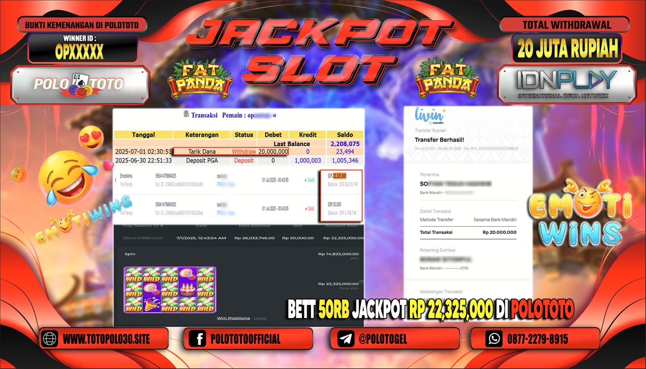 POLOTOTO JACKPOT SLOT EMOTIWINS Rp.20.000.000,- LUNAS