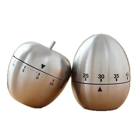 2-piece Apple and Egg Shape Stainless Steel Kitchen Timer Mechanical Cooking Timer - Wind-Up 60 Minute Countdown Timer - Loud Ring 72dB Baking Tool with Non-Slip Base - Battery-Free Analog Timer for Home Office