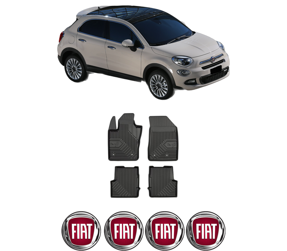 Set covorase presuri FIAT 500X din 2014-2017, auto, din cauciuc thermoplastic, 4 Stickere auto cu FIAT