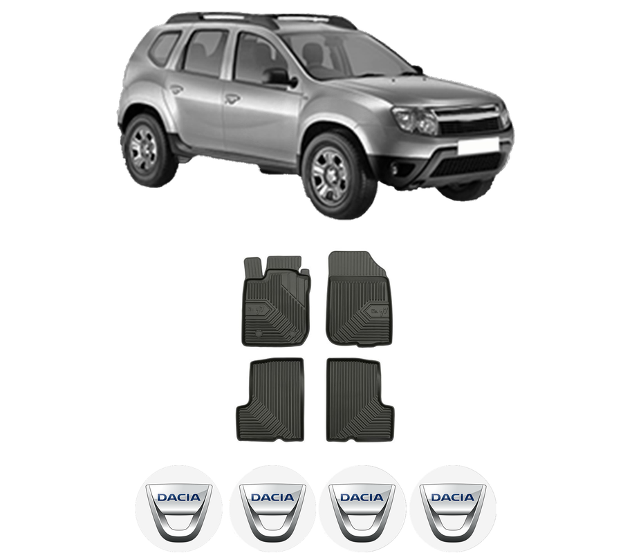 Set covorase presuri DACIA DUSTER (HS_) din 2010-2018, auto, din cauciuc thermoplastic, 4 Stickere auto cu DACIA