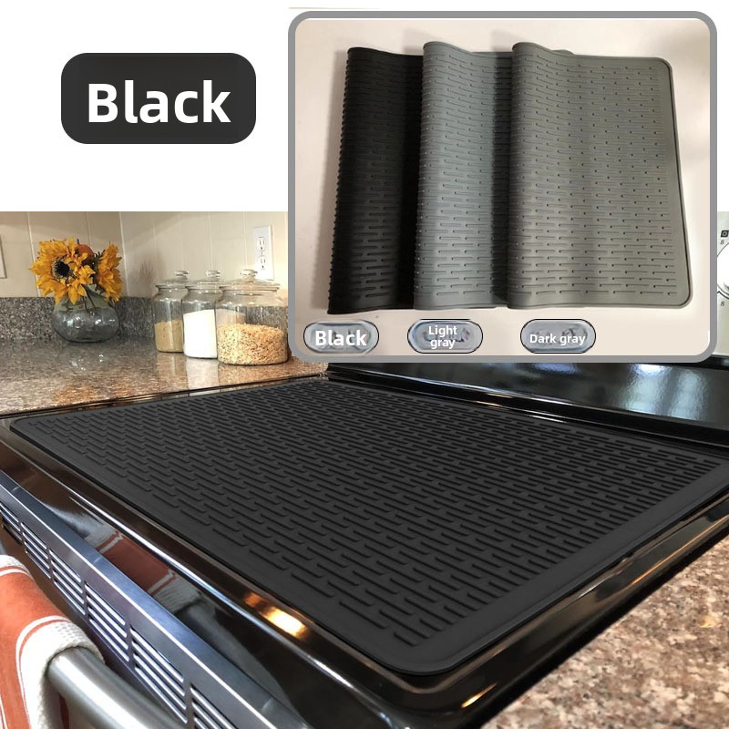 Silicone Stove Top Cover 71x50x0.2cm Heat Resistant Electric Cooktop Protector Mat for Kitchen Benchtop and Laundry Black
