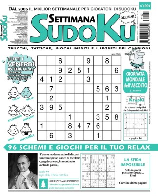 Settimana Sudoku N.1001 - 18 Ottobre 2024
