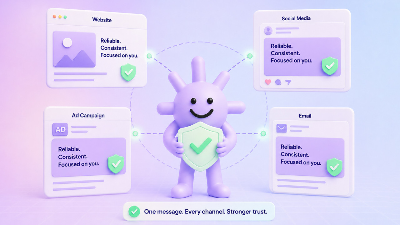 Illustration showing that how a consistent branding help in the brand identity development